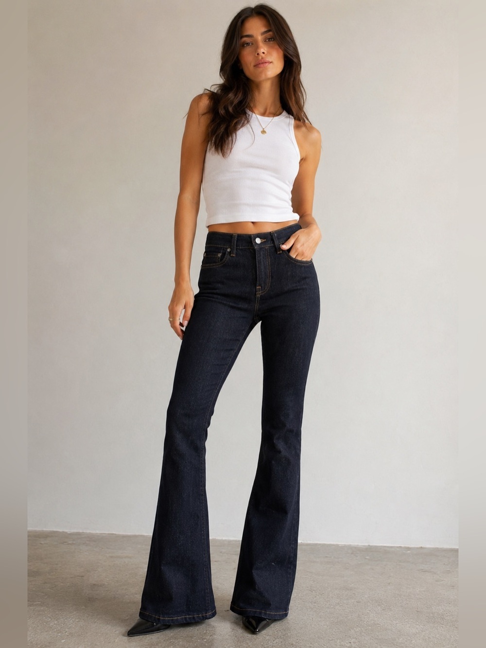 All Saints Flare Fit Dark Denim Jeans W24 Size XS